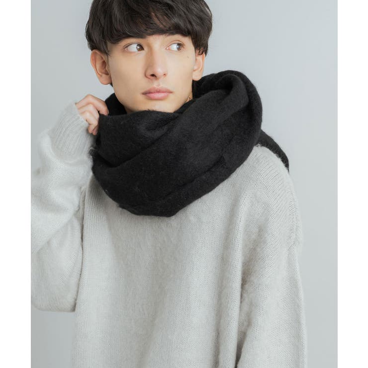 モヘアタッチマフラー ボリュームストール ひざ掛け[品番：OE000006887