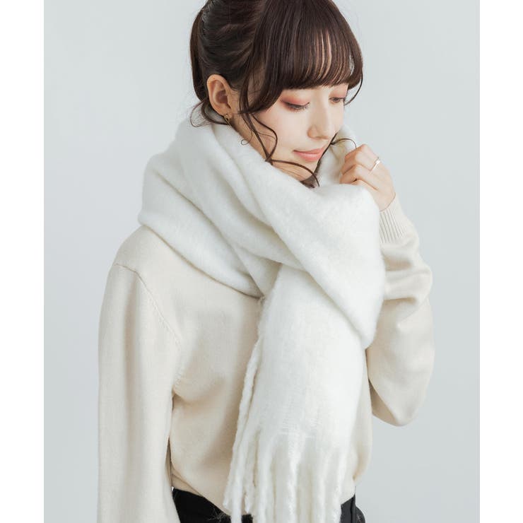 モヘアタッチマフラー ボリュームストール ひざ掛け[品番：OE000006887