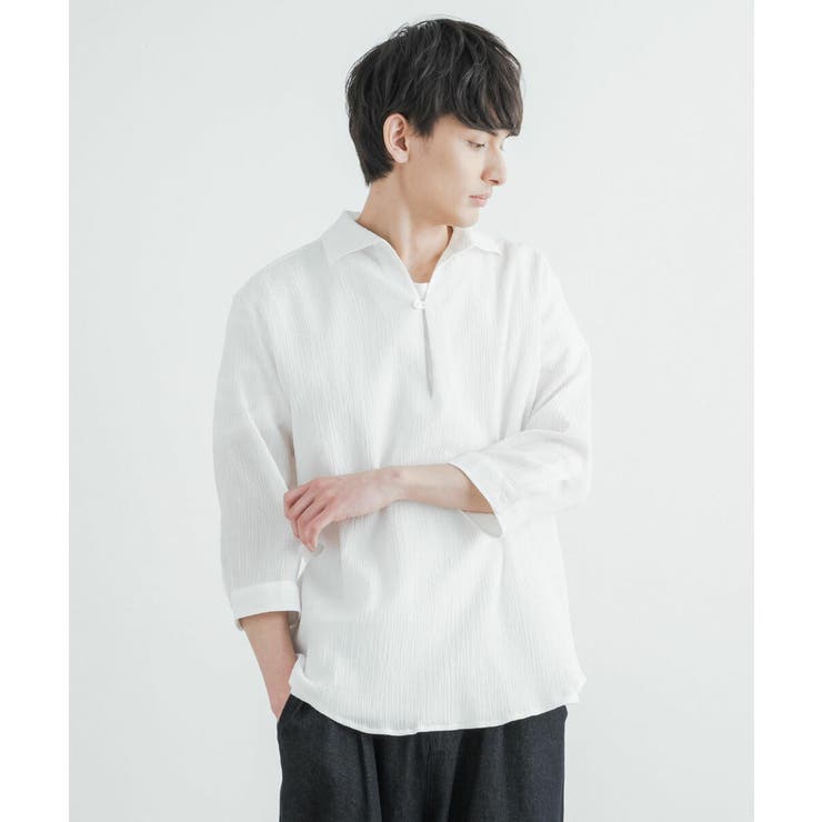 【MARGARET HOWELL】七分袖プルオーバーシャツ/白/size:3