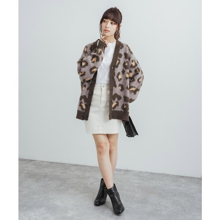 レオパードニットカーディガン セーター モヘアタッチ[品番