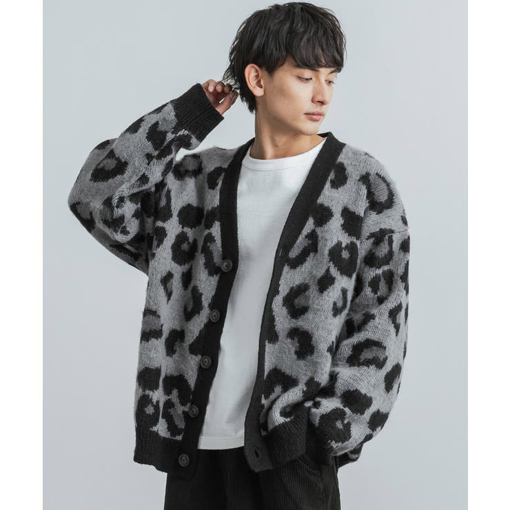 レオパードニットカーディガン セーター モヘアタッチ[品番