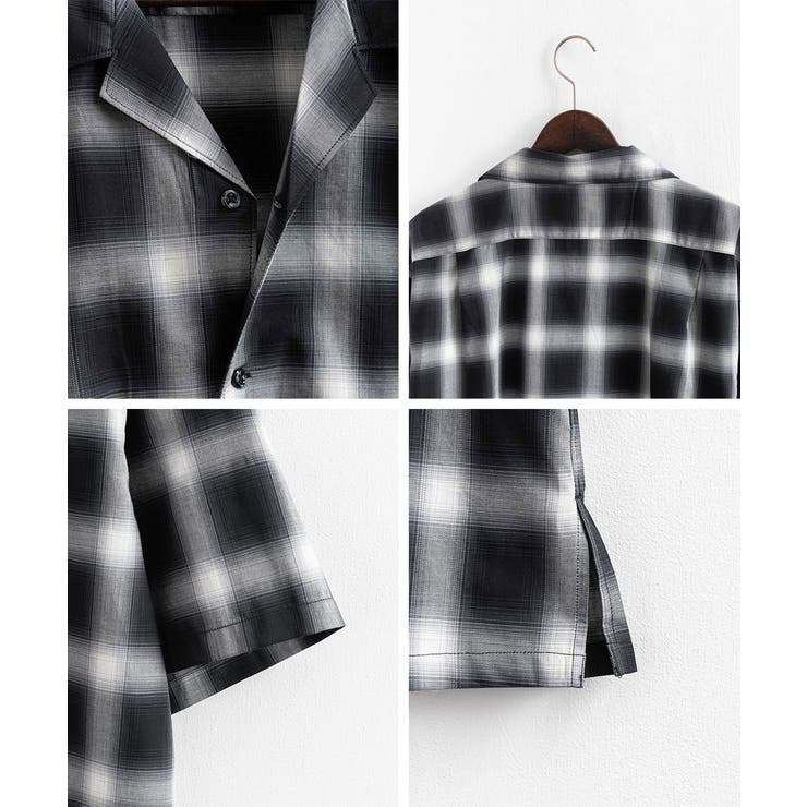 【新品】　MINEDENIM　開襟 オープンカラーシャツ　オンブレチェック 黒白 MINEDENIM - C.R Flow Ombre Check Open Collar L/S SH (YPT