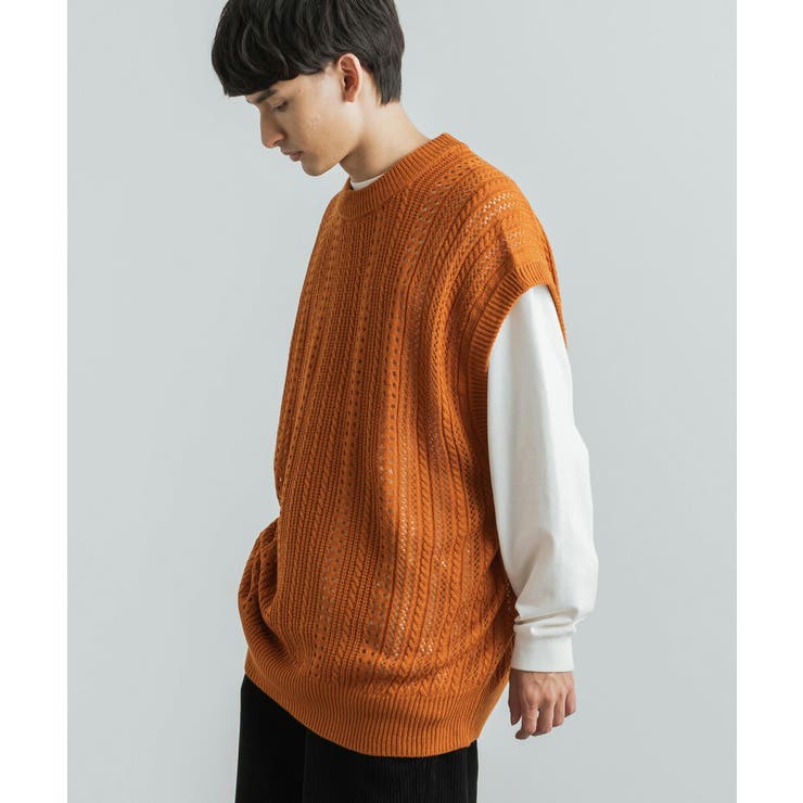 【即日発送可】AMERI オレンジ リブ編み ニットベスト ハイネック Organic Cotton Wool 2WAYニットベスト(37793721-2024
