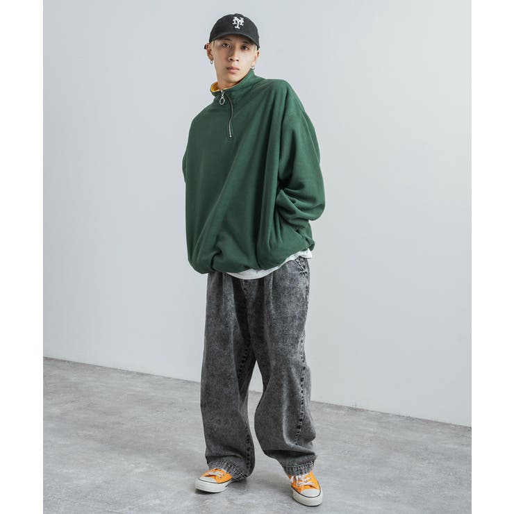 ハーフジップトレーナー マイクロフリーススウェット オーバーサイズ