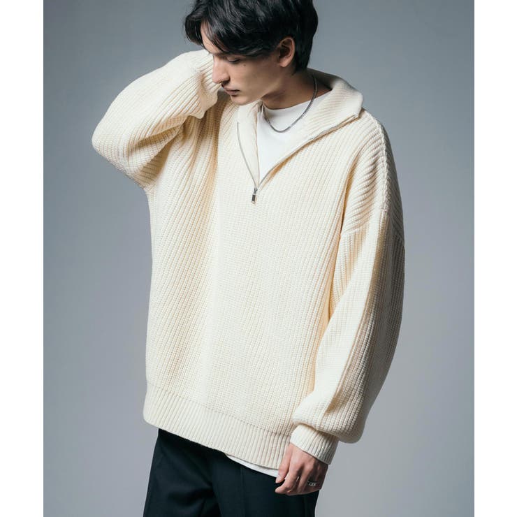 ハーフジップニット 長袖セーター オーバーサイズ[品番
