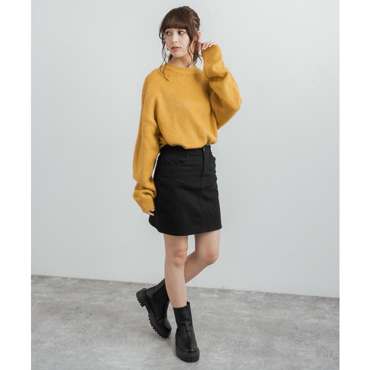 モヘアタッチニット クルーネックセーター オーバーサイズ[品番