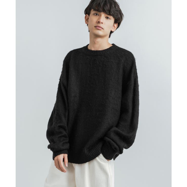 モヘアタッチニット クルーネックセーター オーバーサイズ[品番