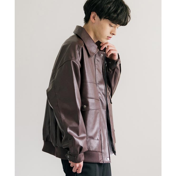 レザージャケット フェイク オーバーサイズ[品番：OE000007516