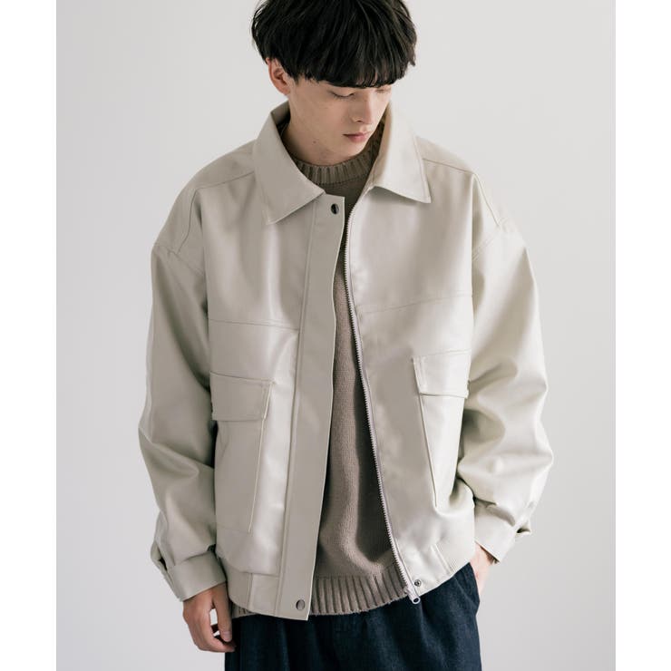M*o様 ameri ベージュ レザー オーバーサイズジャケット オーバーサイズレザージャケット | ファッション通販サイト NUGU