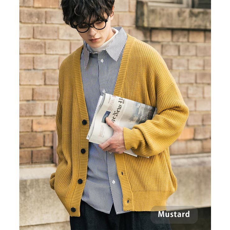 マスタード | ニットカーディガン ウォッシャブル 片畦編み | Rocky Monroe
