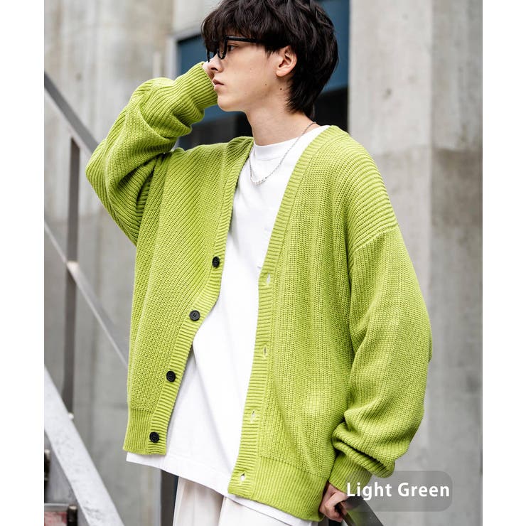 ライトグリーン | ニットカーディガン ウォッシャブル 片畦編み | Rocky Monroe