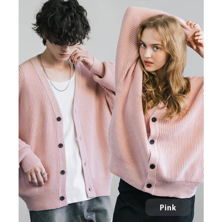 ピンク | ニットカーディガン ウォッシャブル 片畦編み | Rocky Monroe