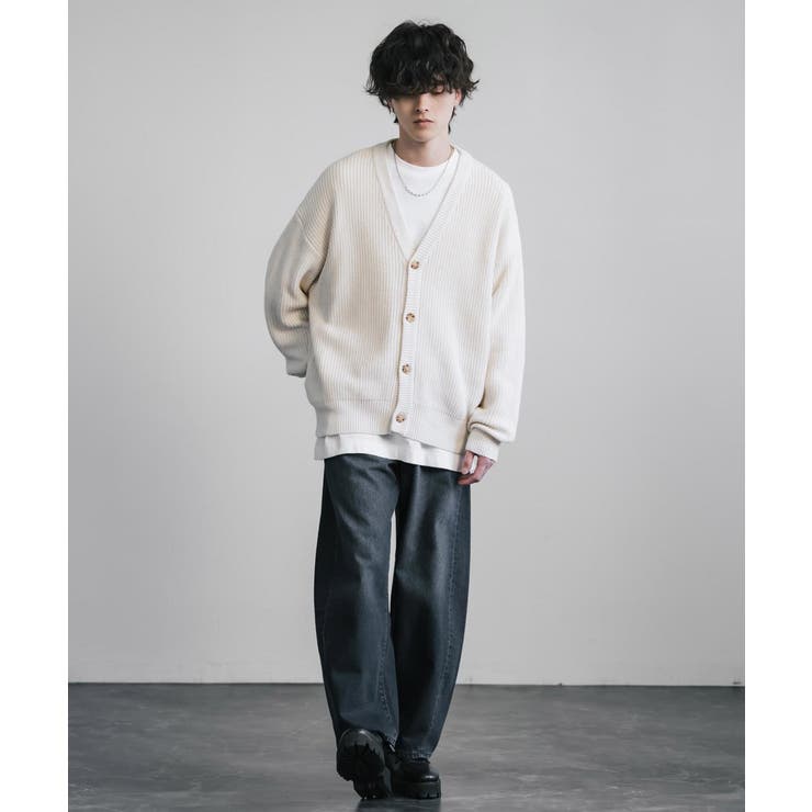 stone  80s カーディガン ニットカーディガン ウォッシャブル 片畦編み[品番：OE000006399