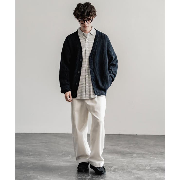 ニットカーディガン ウォッシャブル 片畦編み[品番：OE000006399