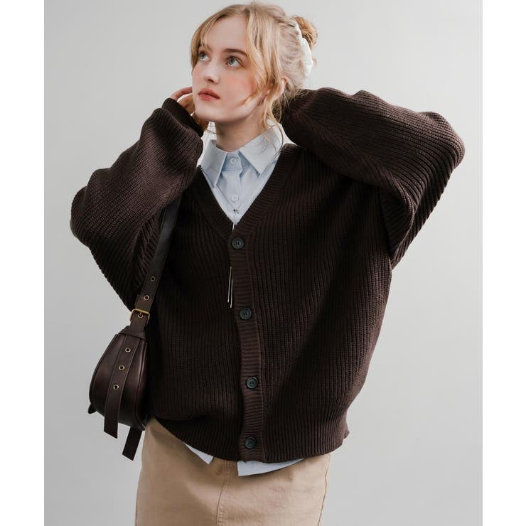 ニットカーディガン ウォッシャブル 片畦編み[品番：OE000006399