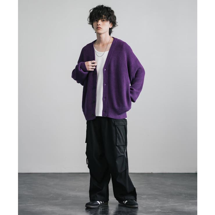 ニットカーディガン ウォッシャブル 片畦編み[品番：OE000006399