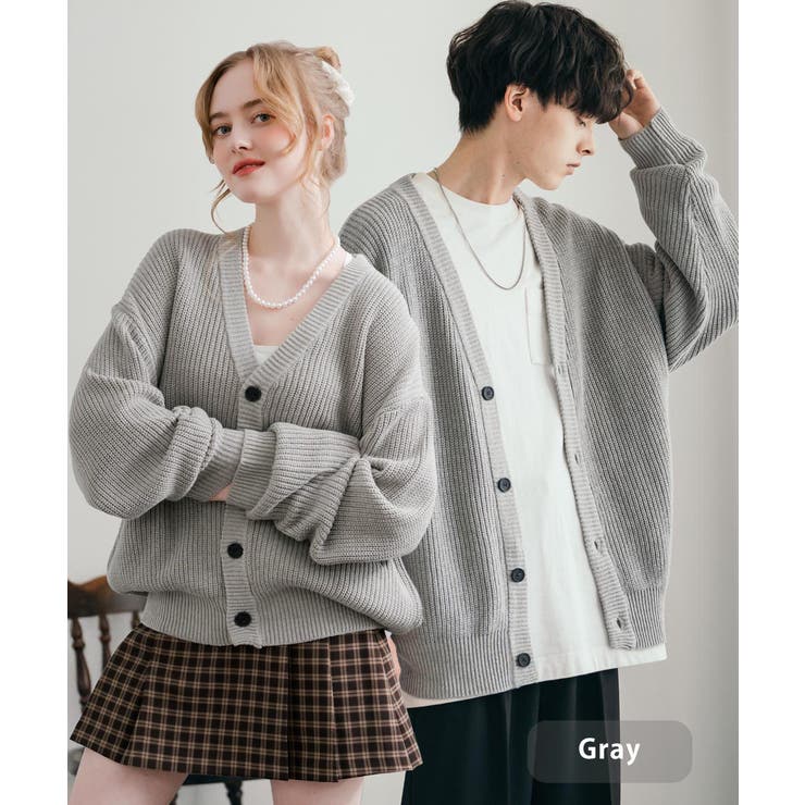 グレー | ニットカーディガン ウォッシャブル 片畦編み | Rocky Monroe