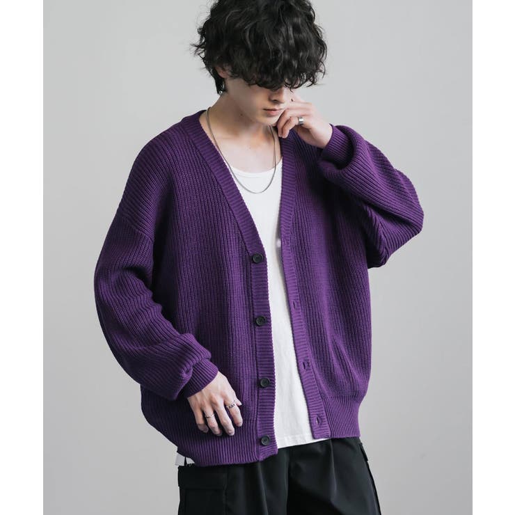 ニットカーディガン ウォッシャブル 片畦編み[品番：OE000006399