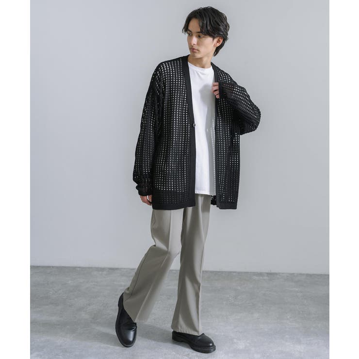 CHANEL メッシュ編み ブラック Vネック カーディガン niko and（ニコアンド）の「透かしメッシュ編みVネック