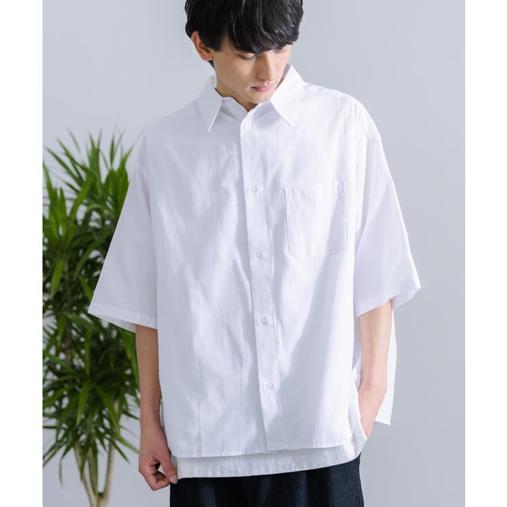 ホワイト】半袖カジュアルシャツ オーバーサイズ 白シャツ[品番