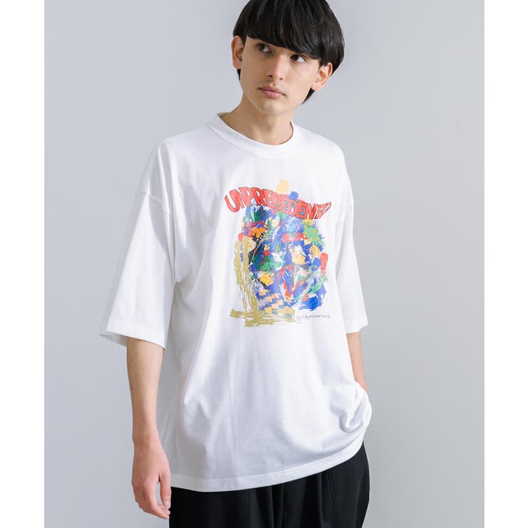 B09.ブラック】半袖Tシャツ 刺繍プリント オーバーサイズ[品番