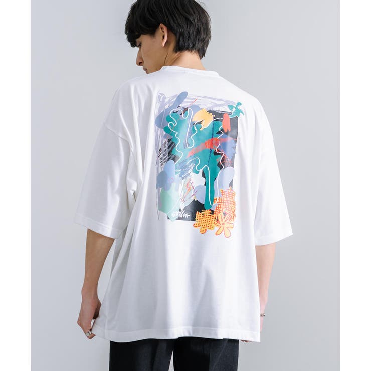 B09.ブラック】半袖Tシャツ 刺繍プリント オーバーサイズ[品番