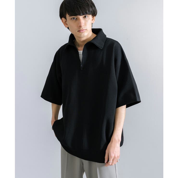 【roberto collina】ハーフジップ半袖ニットポロシャツ ブラック Ｌ 楽天市場】ポロシャツ メンズ 半袖 ハーフZIP トップス