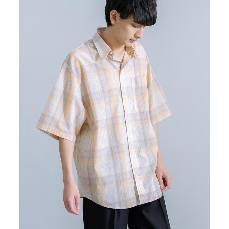 美品 23SS ULTERIOR チェック 半袖 スキッパー シャツ 721P▲ 美品 23SS ULTERIOR チェック 半袖 スキッパー シャツ 721P