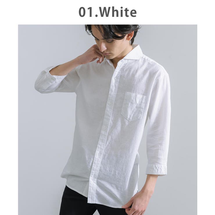 【返品不可】 リネンシャツ ホリゾンタルカラー 7分袖[品番：OE000007266 トップス