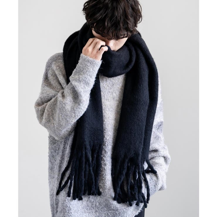 ブラック | フリンジマフラー ボリュームストール 大判ストール | Rocky Monroe