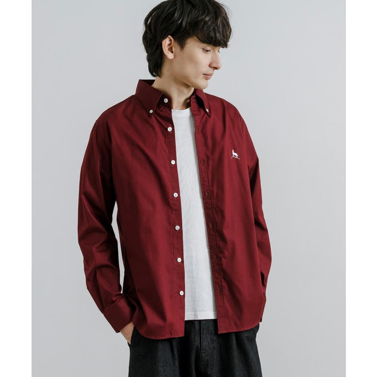 長袖ボタンダウンシャツ ワンポイント刺繍 シンプル[品番：OE000007563