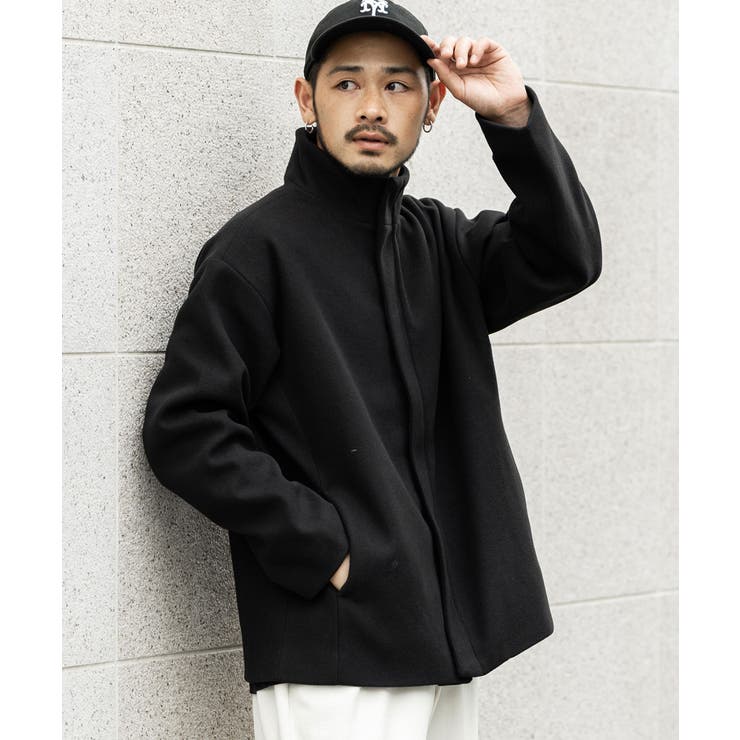 ワイズ 比翼仕立てウールジャケット ショートコート ドローコード 黒 スタンドブルゾン 比翼仕立て ショートコート[品番：OE000007517