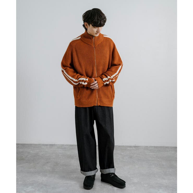畔編みニット トラックジャケット スタンドカラー[品番