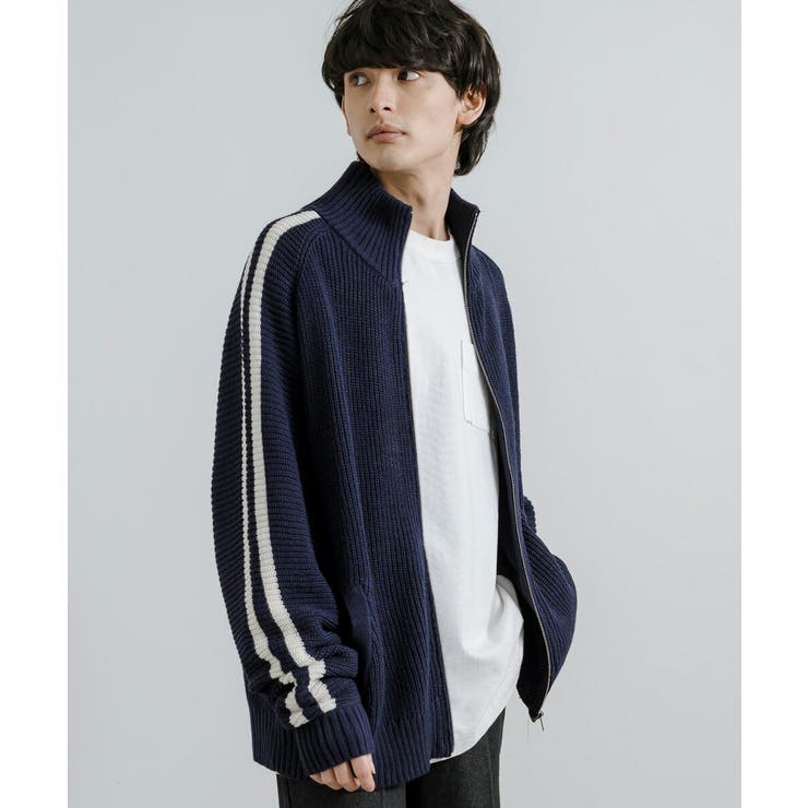 畔編みニット トラックジャケット スタンドカラー[品番：OE000007588