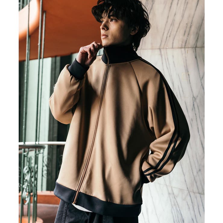 トラックジャケット 袖ライン ダンボールニット[品番：OE000007740