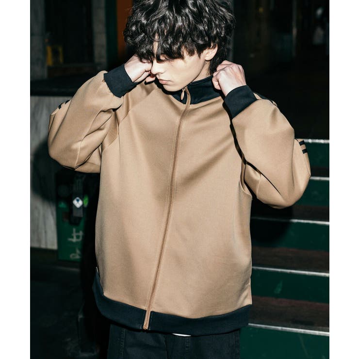 トラックジャケット 袖ライン ダンボールニット[品番：OE000007740