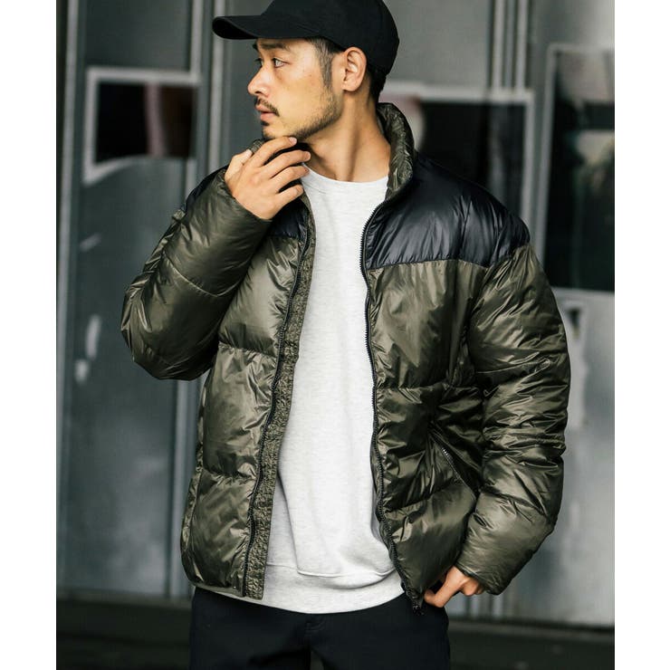 ダウンジャケット バイカラー スタンドネック[品番：OE000007736