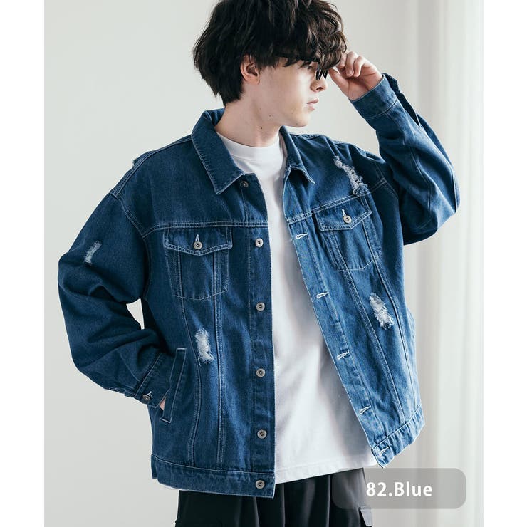 メンズ デニムジャケット ダメージ加工 穴あき 破れ a0667 GUCCI - グッチ 667998 XDBRP ダメージ加工裏地ボアデニム