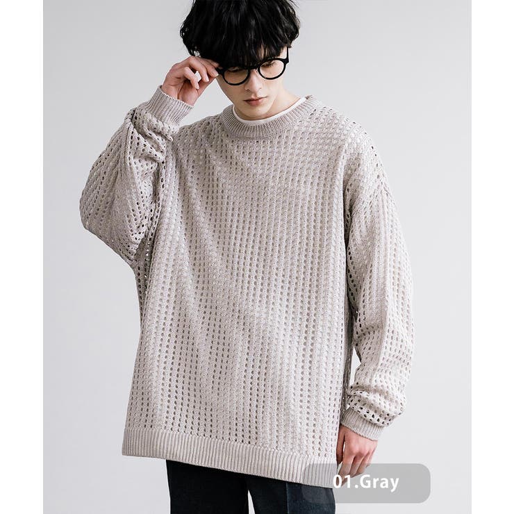 メッシュニット 透かし編み クルーネック[品番：OE000007787]｜Rocky
