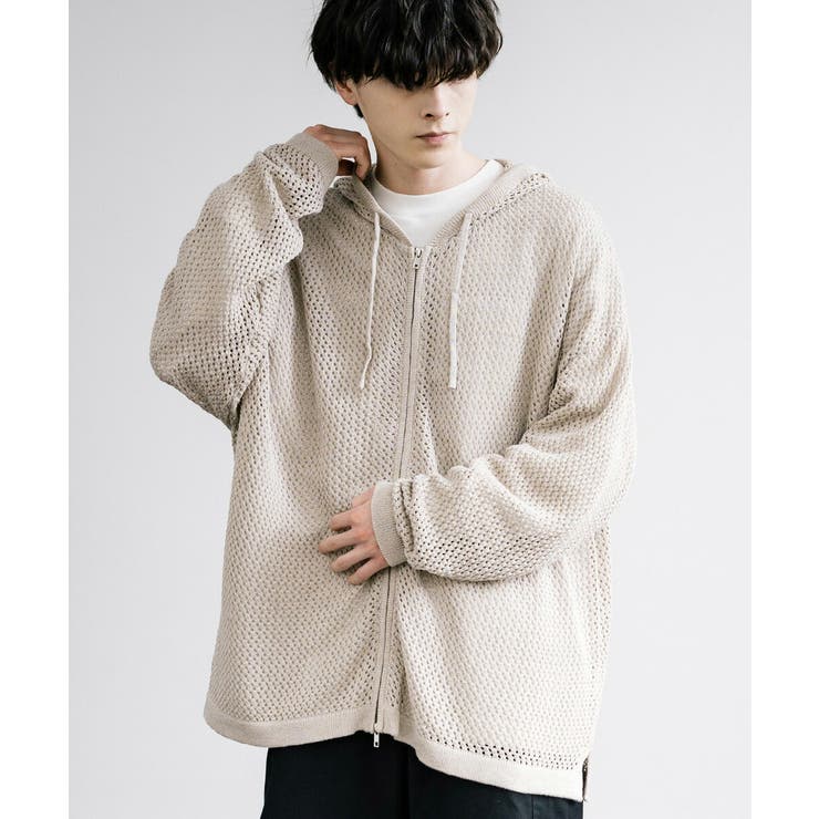 極美品✨ルネ パールメッシュニットパーカー ダブルジップ パフスリーブ ネイビー パーカー メッシュニット ダブルジップ[品番：OE000007823]｜Rocky