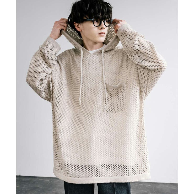 Rocky Monroe パーカー オーバーサイズメッシュ編みWジップ