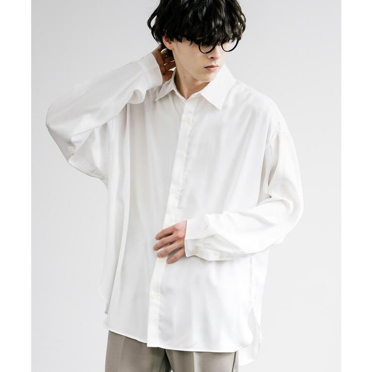 00s~ レーヨン100% L/S シャツ 薔薇 モードロック 光沢 ドレープ 00s~ レーヨン L/S オープンカラーシャツ コーラルピンク 光沢