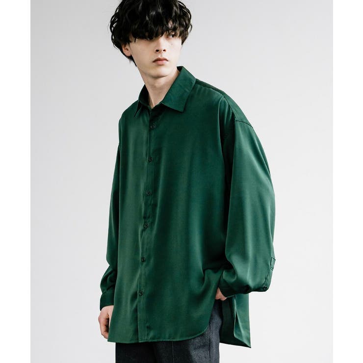 00s~ レーヨン100% L/S シャツ 薔薇 モードロック 光沢 ドレープ サテンシャツ 光沢 レギュラーカラー[品番：OE000007850]｜Rocky