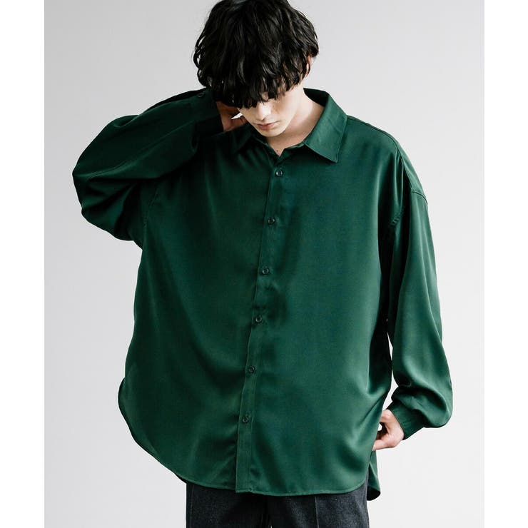 00s~ レーヨン100% L/S シャツ 薔薇 モードロック 光沢 ドレープ