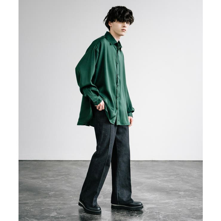 00s~ レーヨン100% L/S シャツ 薔薇 モードロック 光沢 ドレープ サテンシャツ 光沢 レギュラーカラー[品番：OE000007850]｜Rocky