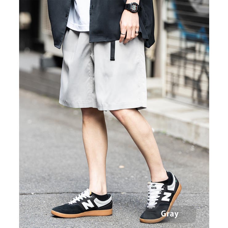 ショートパンツ ウェビングベルト ストレッチツイル[品番