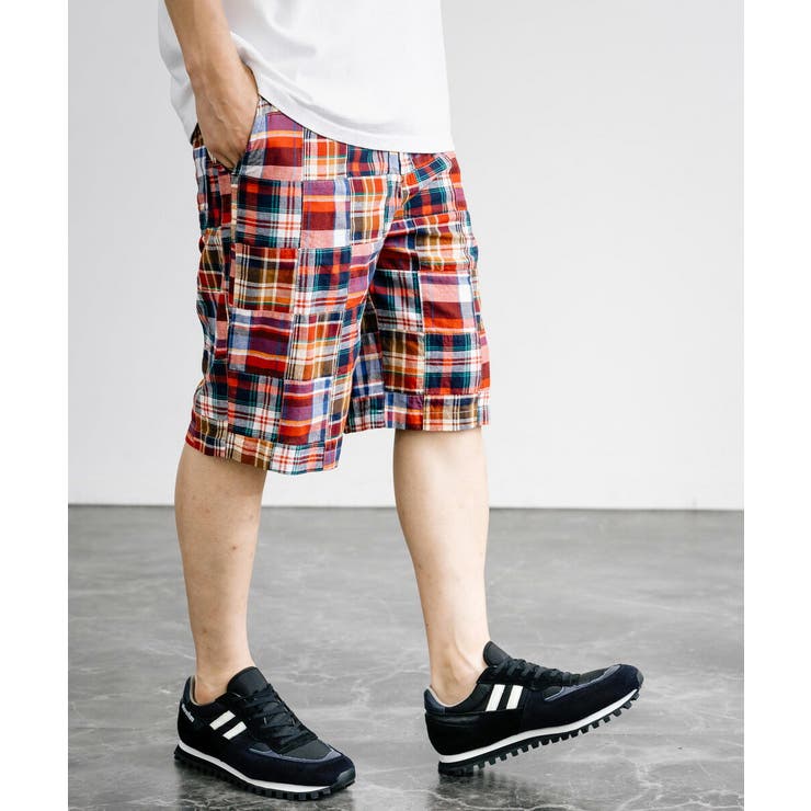 ショートパンツ チェック パッチワーク[品番：OE000008028