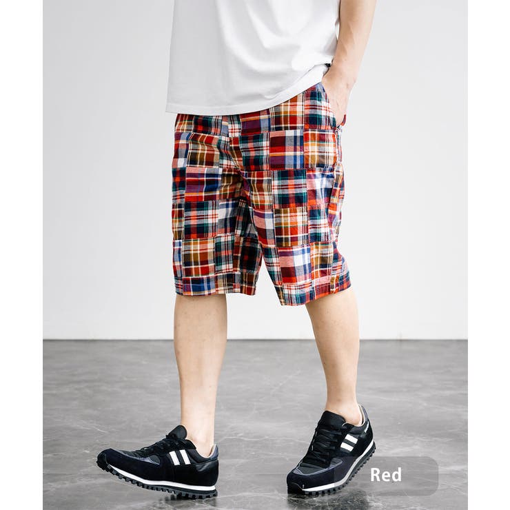 ショートパンツ チェック パッチワーク