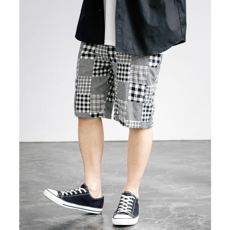 ショートパンツ チェック パッチワーク[品番：OE000008028