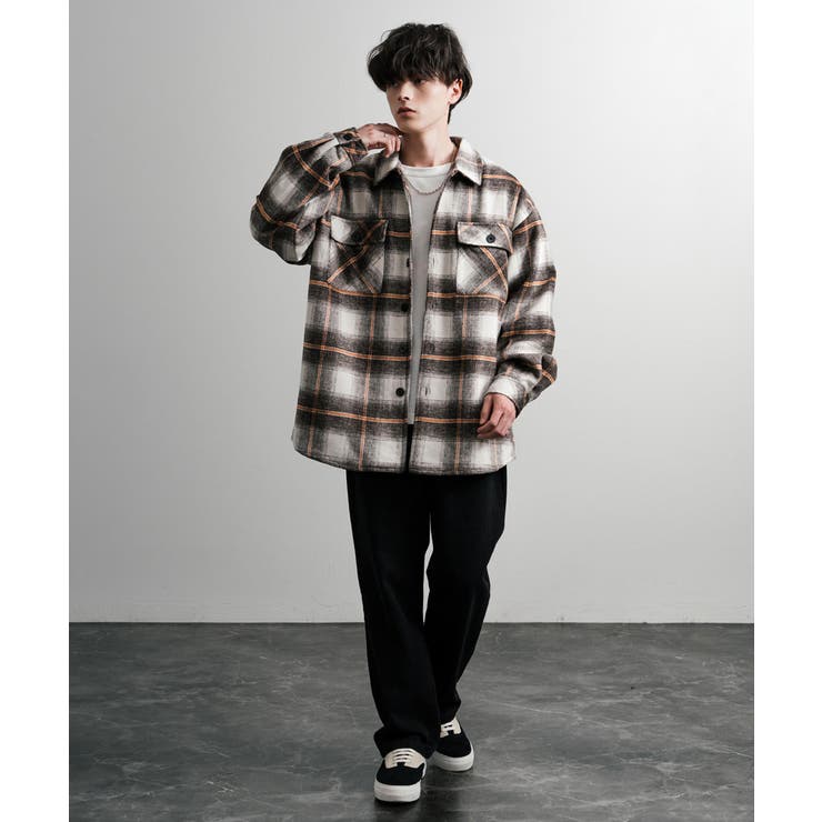 ブラック・ホワイトチェックボンバージャケット J-SAINT Padded bomber jacket in check flannel｜マルチカラー